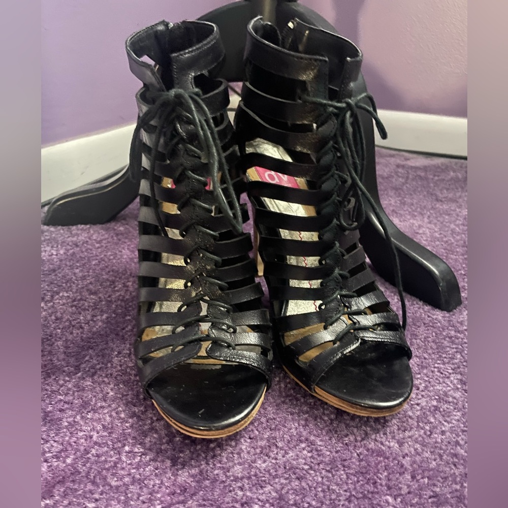 Stylish Open-Toe, Lace-Up, Booties With Tons Of D… - image 1